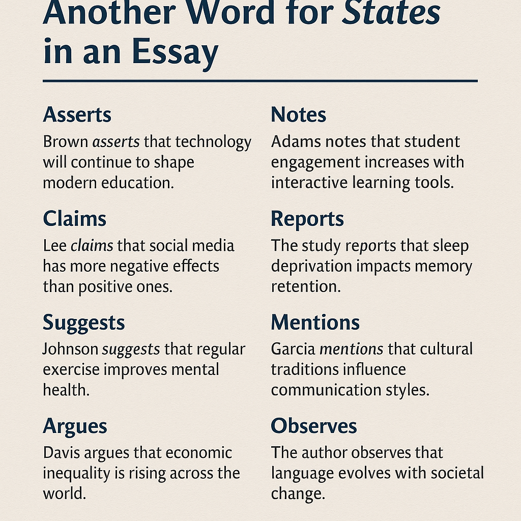 Another Word for States in an Essay: Best Alternatives to Improve Your Academic Writing