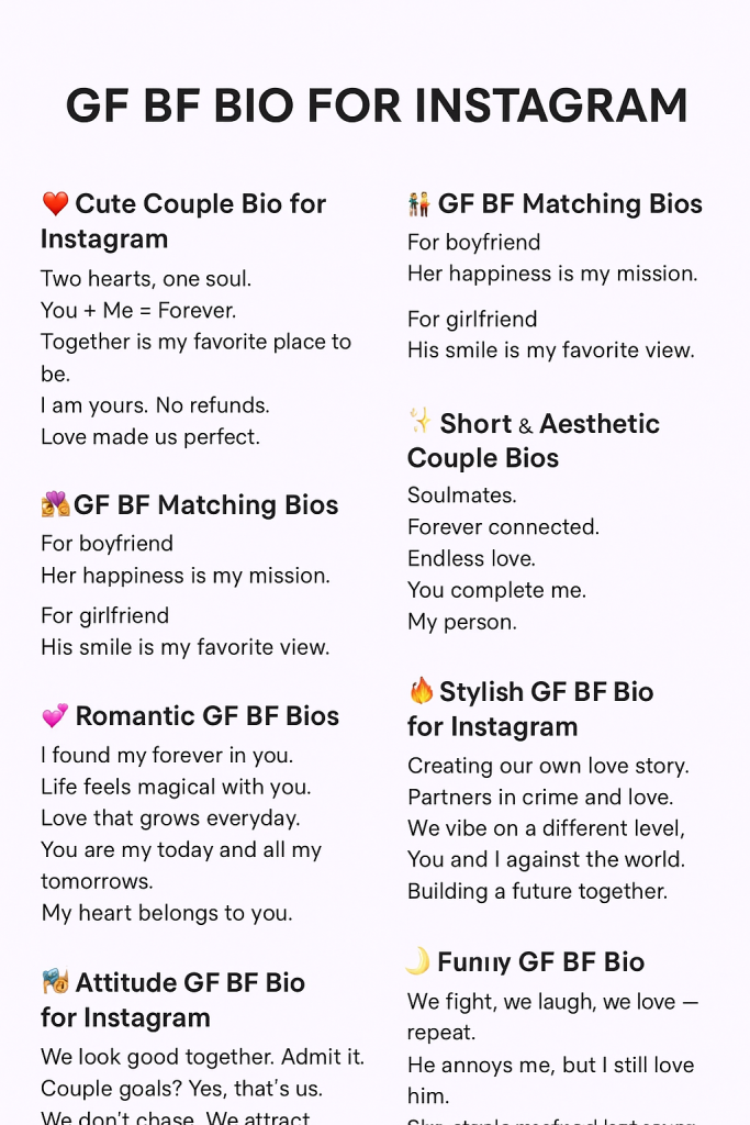 GF BF Bio for Instagram — Best Cute, Stylish & Attitude Bios for Couples
